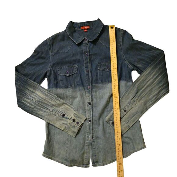 Vintage Bongo Smalll Chambray Denim Y2K Button Up Cut Out Back Ombre - Picture 7 of 8